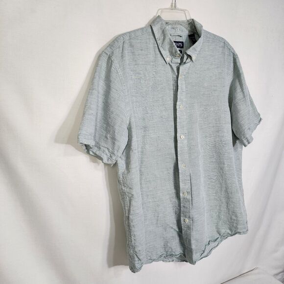 Chaps Mens Shirt Size XL Linen Cotton Green Button Up Short Sleeve Casual Beach - Picture 3 of 13